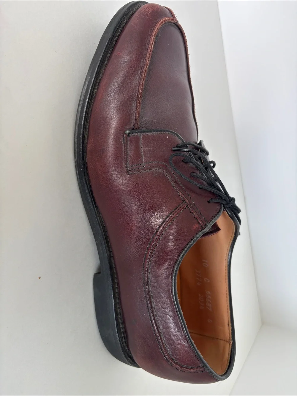 Men's Allen Edmonds Burgundy Leather Lace-Up Split Toe Oxford Shoes Size 10C